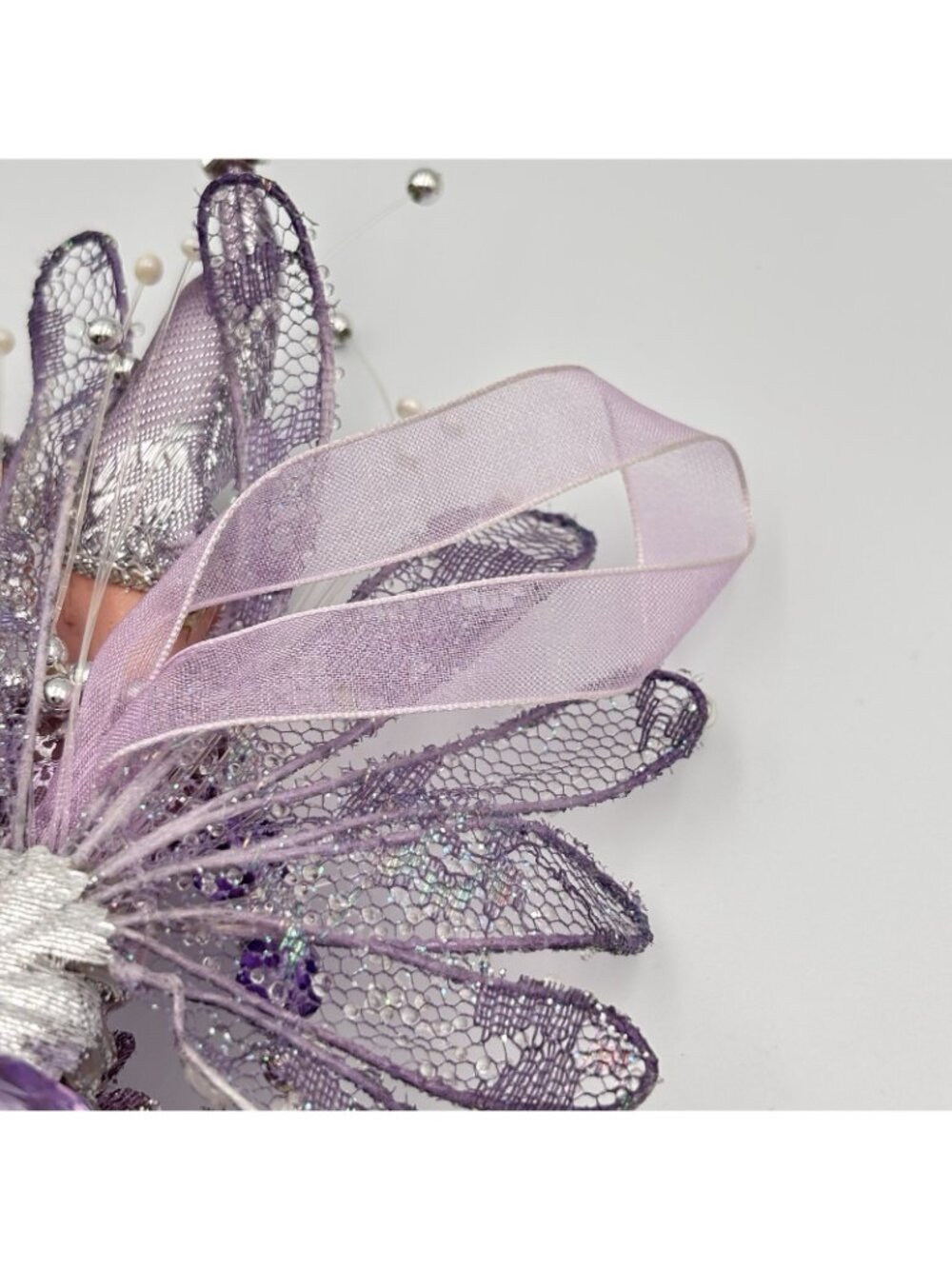 Vintage Purple Pixie Fairy Christmas Tree Ornament Hanging Beaded Shiny 8” Girl - Picture 11 of 16